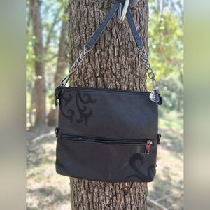 Elegant Black Shoulder Bag with Embroidered Accents